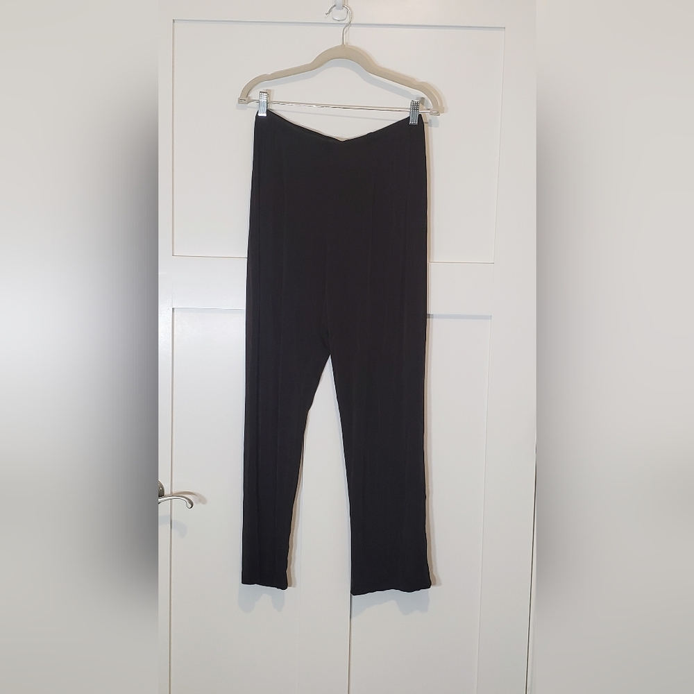 Chico's Travelers Pants Sz Large SHORT Short High Waisted Dark Brown Slinky Knit